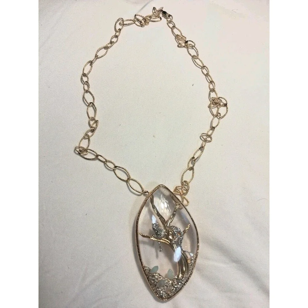 ALEXIS BITTAR SIYABONA LEOPARD PANTHER ACRYLIC CAGE Gold LONG Necklace, 30” RARE